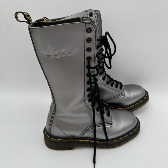 Dr. Martens Silver Lace-Up Combat Boots Youth Size 3 Leather Upper - Picture 6 of 10